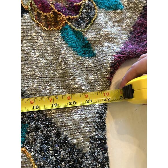 Vtg Jaclyn Smith Sweater Cardigan Sz Medium Black Sequin Floral Knit 80s Retro - Picture 11 of 12